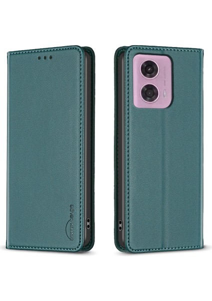 Bınfen Color BF18 Motorola Moto E14 4G/G04 4G/G04S 4G/G24 4g Deri Kılıf Standı Telefon Kapağı Kart Yuvaları-Yeşil (Yurt Dışından)