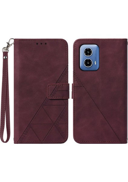 Motorola Moto G45 5G/G34 5g Deri Kılıf El Kayışı Cüzdan Standı Telefon Kılıfı-Şarap Kırmızısı (Yurt Dışından)
