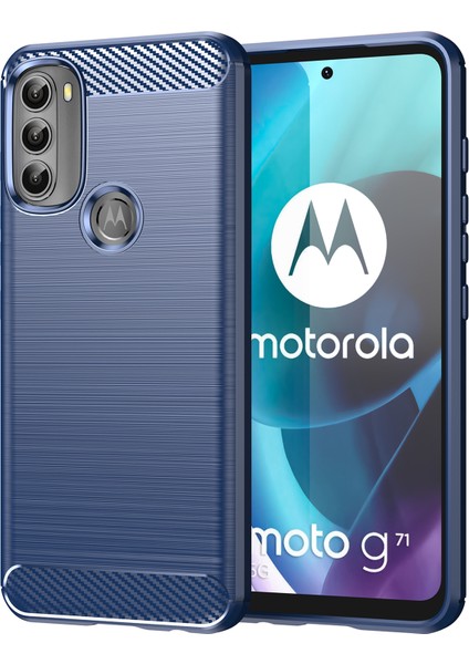 Motorola Moto G71 5g-Mavi Için Süper Esnek Tpu Kılıf Karbon Fiber Doku Fırçalanmış Yüzey Telefon Kılıfı Şok Emici Tampon (Yurt Dışından)