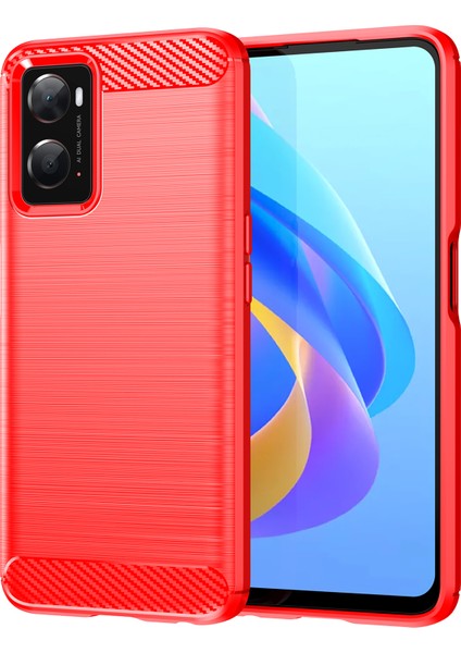 Oppo A36/A76/REALME 9i 4g Fırçalanmış Yüzey Karbon Fiber Doku Tpu Arka Kılıf Telefon Kılıfı-Kırmızı (Yurt Dışından)