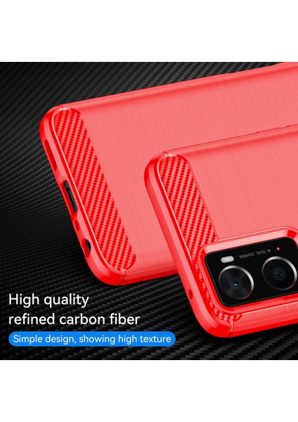 Oppo A36/A76/REALME 9i 4g Fırçalanmış Yüzey Karbon Fiber Doku Tpu Arka Kılıf Telefon Kılıfı-Kırmızı (Yurt Dışından) modelleri