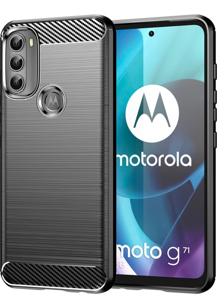 Motorola Moto G71 5g-Siyah Için Süper Esnek Tpu Kılıf Karbon Fiber Doku Fırçalanmış Yüzey Telefon Kılıfı Şok Emici Tampon (Yurt Dışından)