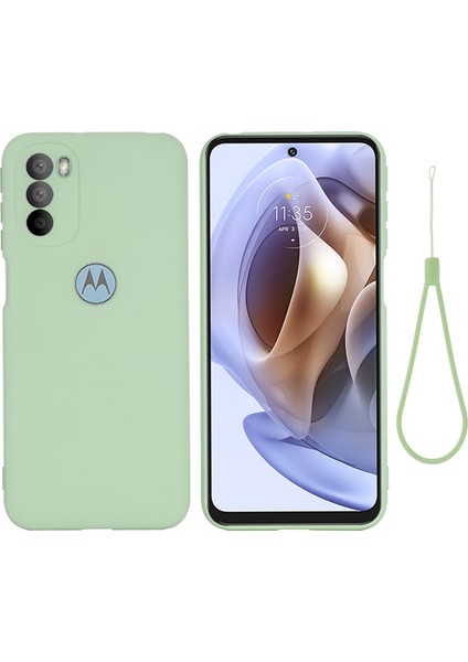 Motorola Moto G51 5g Sıvı Silikon Telefon Kılıfı Yumuşak Mikrofiber Astar Ipeksi-Yumuşak Koruyucu Kılıf Kayışlı-Yeşil (Yurt Dışından)