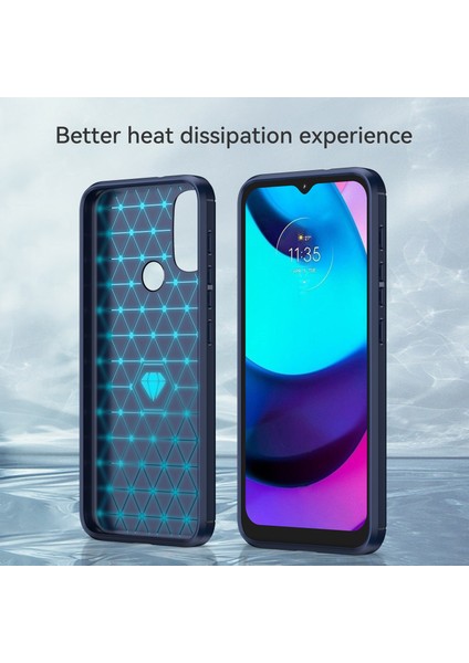 1.8mm Karbon Fiber Doku Fırçalanmış Yüzey Tpu Kılıf Hava Yastığı Tamponlama Süper Esnek Telefon Kılıfı Motorola Moto E40/E30/E20-MAVI (Yurt Dışından) modelleri