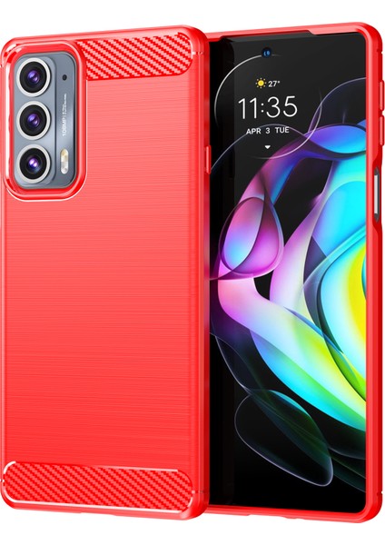 1.8mm Ultra Ince Yumuşak Tpu Kılıf Düşmeye Karşı Hava Yastığı Köşe Tasarımı Karbon Fiber Dokulu Telefon Kılıfı Fırçalanmış Yüzeyli Motorola Edge 20-Kırmızı (Yurt Dışından)
