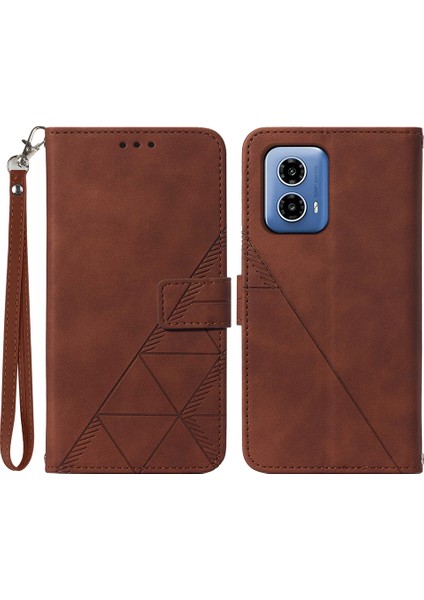 Motorola Moto G45 5G/G34 5g Deri Kılıf El Kayışı Cüzdan Standı Telefon Kılıfı-Kahverengi (Yurt Dışından)