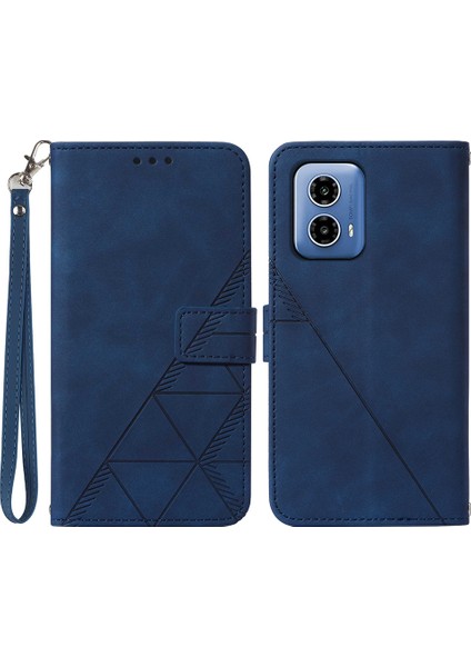 Motorola Moto G45 5G/G34 5g Deri Kılıf El Kayışı Cüzdan Standı Telefon Kılıfı-Safir (Yurt Dışından)