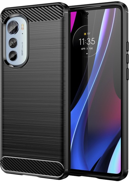 Motorola Edge (2022) 5g Kalınlaştırılmış Telefon Kılıfı Fırçalanmış Karbon Fiber Dokulu Çizilmez Arka Kapak-Siyah (Yurt Dışından)