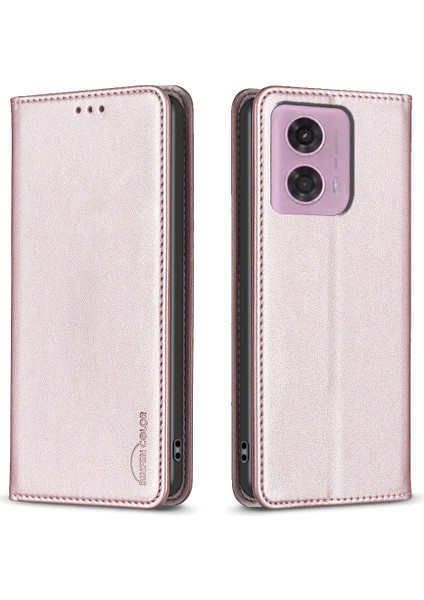 Bınfen Color BF18 Motorola Moto E14 4G/G04 4G/G04S 4G/G24 4g Deri Kılıf Standı Telefon Kapağı Kart Yuvaları-Gül Altını (Yurt Dışından)