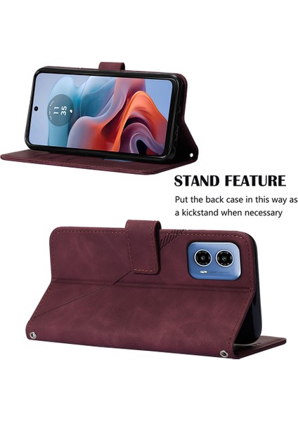 Motorola Moto G45 5G/G34 5g Deri Kılıf El Kayışı Cüzdan Standı Telefon Kılıfı-Şarap Kırmızısı (Yurt Dışından) modelleri