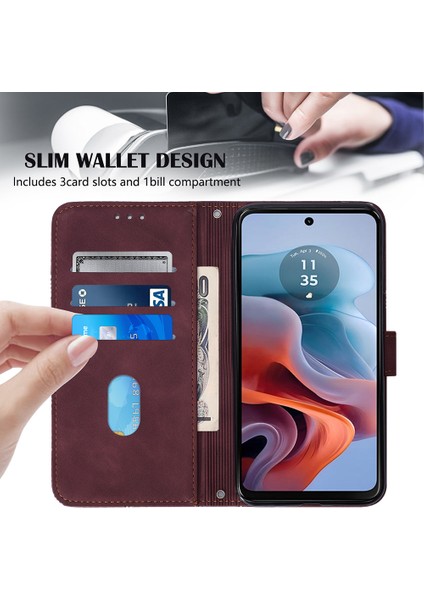 Motorola Moto G45 5G/G34 5g Deri Kılıf El Kayışı Cüzdan Standı Telefon Kılıfı-Şarap Kırmızısı (Yurt Dışından) indirimleri