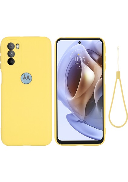 Motorola Moto G51 5g Sıvı Silikon Telefon Kılıfı Yumuşak Mikrofiber Astar Ipeksi-Yumuşak Koruyucu Kılıf Kayışlı-Sarı (Yurt Dışından)