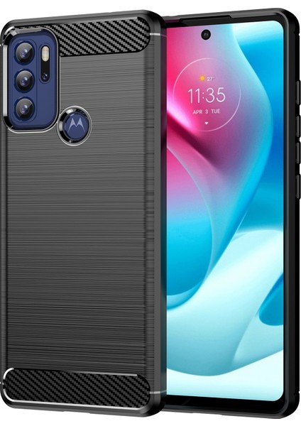 1.8mm Isı Dağılımı Karbon Fiber Doku Fırçalanmış Yüzey Süper Esnek Tpu Kılıf Telefon Kılıfı Motorola Moto G60S-SIYAH (Yurt Dışından)