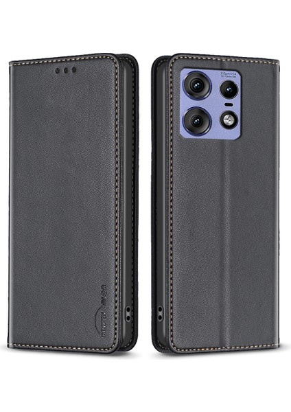 Bınfen Color BF18 Motorola Edge 50 Pro 5g Manyetik Telefon Kılıfı Deri Folio Stand Kapak-Siyah (Yurt Dışından)