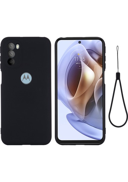 Motorola Moto G51 5g Sıvı Silikon Telefon Kılıfı Yumuşak Mikrofiber Astar Ipeksi Yumuşak Koruyucu Kılıf Kayışlı-Siyah (Yurt Dışından)