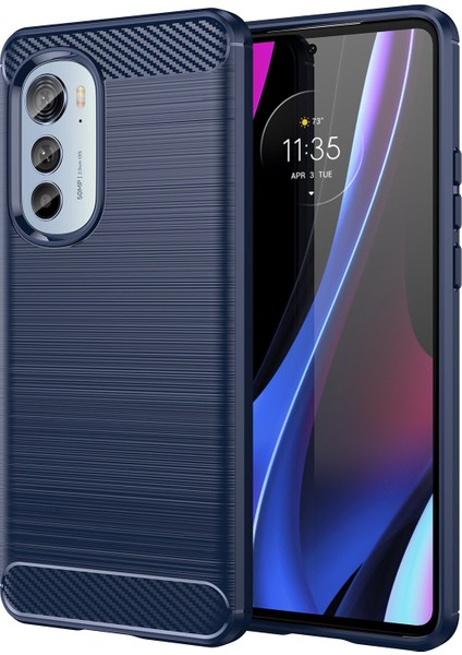 Motorola Edge (2022) 5g Kalınlaştırılmış Telefon Kılıfı Fırçalanmış Karbon Fiber Dokulu Çizilmez Arka Kapak-Mavi (Yurt Dışından)