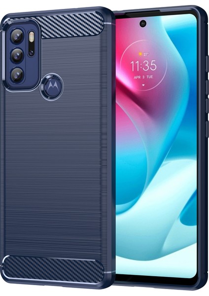 1.8mm Isı Dağılımı Karbon Fiber Doku Fırçalanmış Yüzey Süper Esnek Tpu Kılıf Telefon Kılıfı Motorola Moto G60S-MAVI (Yurt Dışından)