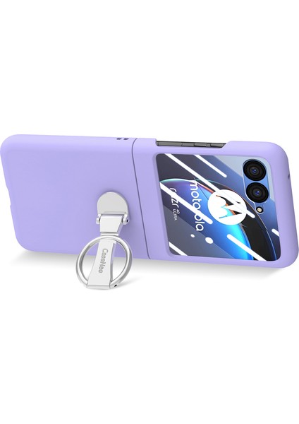 Motorola Razr 40 Ultra 5g Kılıf Halka Kickstand Pc Telefon Kılıfı Temperli Cam Arka Ekran Filmi-Mor (Yurt Dışından) modelleri