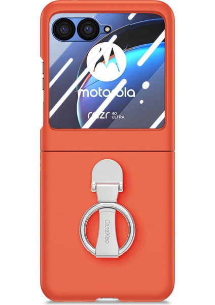 Motorola Razr 40 Ultra 5g Kılıf Halka Kickstand Pc Telefon Kılıfı Temperli Cam Arka Ekran Filmi-Turuncu (Yurt Dışından)