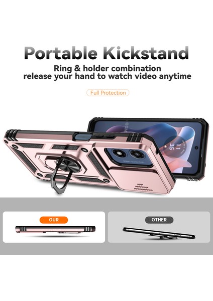 Motorola Moto G Play (2024) 4g Kılıf Pc + Tpu Darbeye Dayanıklı Telefon Kabuğu Kamera Sürgülü Kapak ve Destek Ayağı - Gül Altını (Yurt Dışından) fiyatları