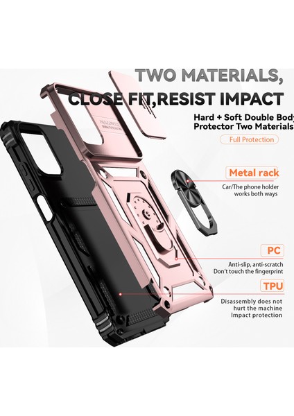 Motorola Moto G Play (2024) 4g Kılıf Pc + Tpu Darbeye Dayanıklı Telefon Kabuğu Kamera Sürgülü Kapak ve Destek Ayağı - Gül Altını (Yurt Dışından) fırsatları