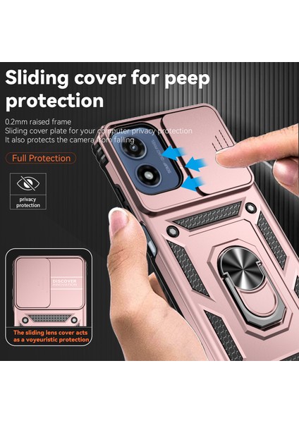 Motorola Moto G Play (2024) 4g Kılıf Pc + Tpu Darbeye Dayanıklı Telefon Kabuğu Kamera Sürgülü Kapak ve Destek Ayağı - Gül Altını (Yurt Dışından) indirimleri