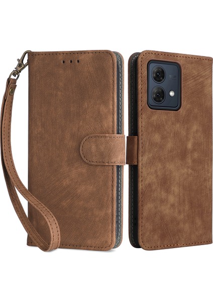 Motorola Moto G84 5g Kılıf Rfıd Engelleme Cüzdanı Düşmeye Karşı Telefon Kılıfı Kayışlı-Kahverengi (Yurt Dışından)