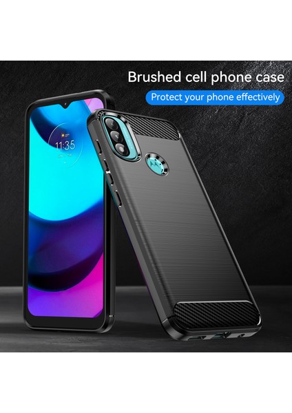 1.8mm Karbon Fiber Doku Fırçalanmış Yüzey Tpu Kılıf Hava Yastığı Tamponlama Süper Esnek Telefon Kılıfı Motorola Moto E40/E30/E20-SIYAH (Yurt Dışından) fırsatları