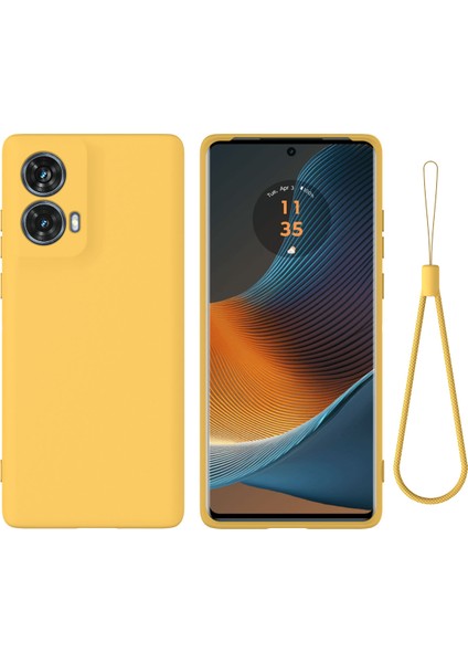 Motorola Moto G85 5G/S50 Neo 5g Kılıf Bilek Kayışlı Sıvı Silikon Telefon Kılıfı-Sarı (Yurt Dışından)