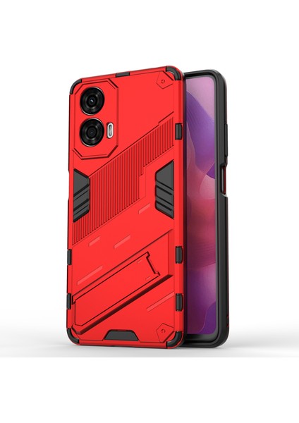Motorola Moto G24 4g Kılıf Pc+Tpu Darbeye Dayanıklı Telefon Kılıfı Kickstand Ile-Kırmızı (Yurt Dışından)