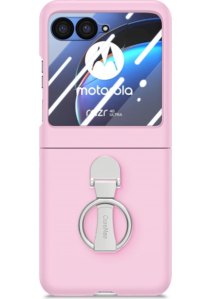 Motorola Razr 40 Ultra 5g Kılıf Halka Kickstand Pc Telefon Kılıfı Temperli Cam Arka Ekran Filmi-Pembe (Yurt Dışından)