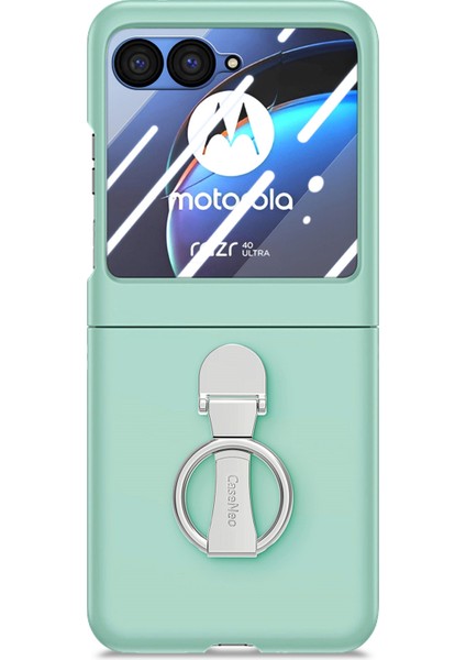 Motorola Razr 40 Ultra 5g Kılıf Halka Kickstand Pc Telefon Kılıfı Temperli Cam Arka Ekran Filmi-Açık Yeşil (Yurt Dışından)