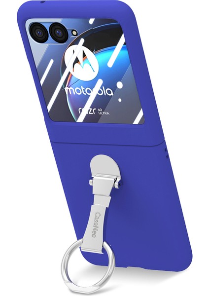Motorola Razr 40 Ultra 5g Kılıf Halka Ayaklı Pc Telefon Kılıfı Temperli Cam Arka Ekran Filmi-Koyu Mavi (Yurt Dışından) fiyatları