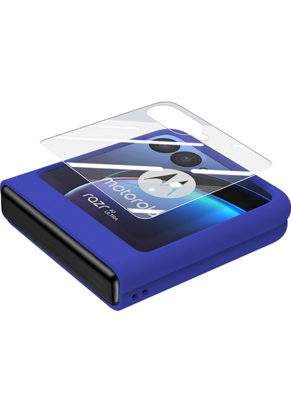 Motorola Razr 40 Ultra 5g Kılıf Halka Ayaklı Pc Telefon Kılıfı Temperli Cam Arka Ekran Filmi-Koyu Mavi (Yurt Dışından) fırsatları