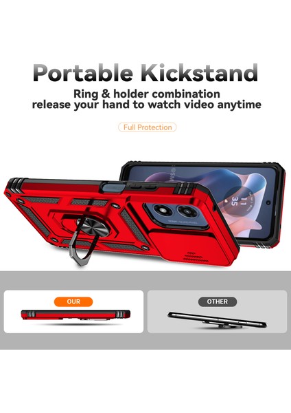 Motorola Moto G Play (2024) 4g Kılıf Pc + Tpu Darbeye Dayanıklı Telefon Kabuğu Kamera Sürgülü Kapak ve Destek Ayağı ile - Kırmızı (Yurt Dışından) fiyatları
