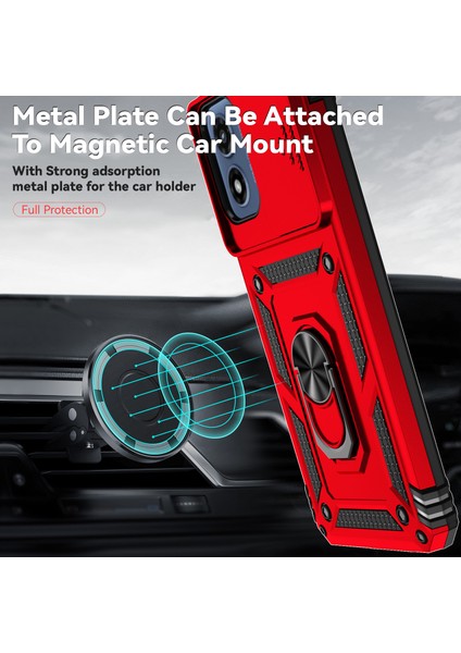 Motorola Moto G Play (2024) 4g Kılıf Pc + Tpu Darbeye Dayanıklı Telefon Kabuğu Kamera Sürgülü Kapak ve Destek Ayağı ile - Kırmızı (Yurt Dışından) modelleri