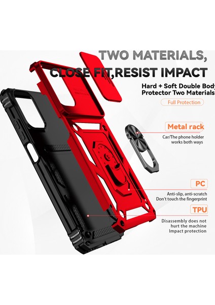 Motorola Moto G Play (2024) 4g Kılıf Pc + Tpu Darbeye Dayanıklı Telefon Kabuğu Kamera Sürgülü Kapak ve Destek Ayağı ile - Kırmızı (Yurt Dışından) fırsatları