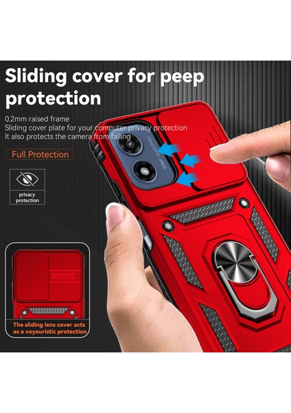 Motorola Moto G Play (2024) 4g Kılıf Pc + Tpu Darbeye Dayanıklı Telefon Kabuğu Kamera Sürgülü Kapak ve Destek Ayağı ile - Kırmızı (Yurt Dışından) indirimleri