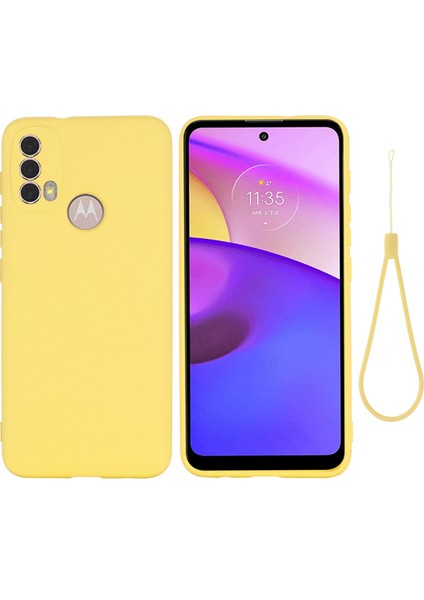 Motorola Moto E20/E30/E40 Sıvı Silikon Koruyucu Kılıf Çizilmez Ince Telefon Kılıfı Kayışlı-Sarı (Yurt Dışından)