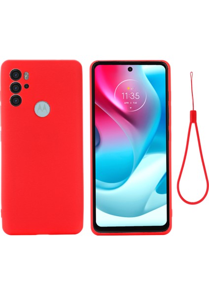 Motorola Moto G60S-KIRMIZI Için Çizilmez Yumuşak Sıvı Silikon Telefon Koruyucu Kılıf Kılıfı Bilek Kayışı ile (Yurt Dışından)