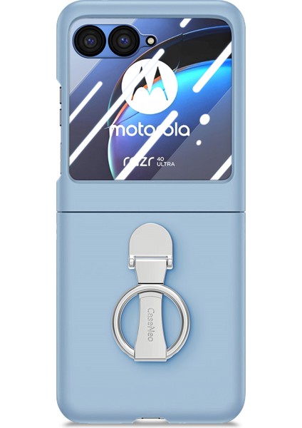 Motorola Razr 40 Ultra 5g Kılıf Halka Kickstand Pc Telefon Kılıfı Temperli Cam Arka Ekran Filmi-Bebek Mavisi (Yurt Dışından)