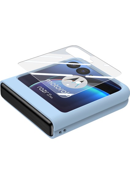 Motorola Razr 40 Ultra 5g Kılıf Halka Kickstand Pc Telefon Kılıfı Temperli Cam Arka Ekran Filmi-Bebek Mavisi (Yurt Dışından) fırsatları