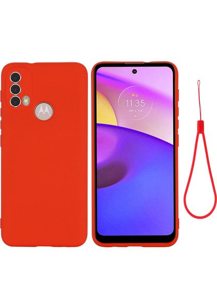 Motorola Moto E20/E30/E40 Sıvı Silikon Koruyucu Kılıf Çizilmez Ince Telefon Kılıfı Kayışlı-Kırmızı (Yurt Dışından)