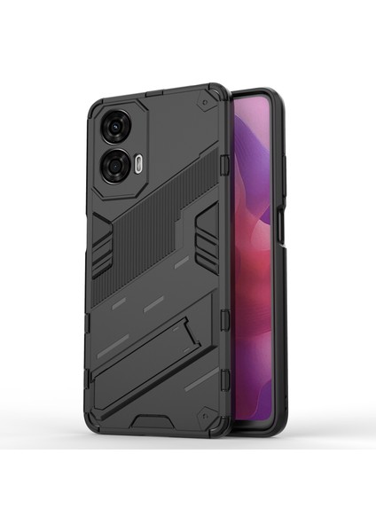 Motorola Moto G24 4g Kılıf Pc+Tpu Darbeye Dayanıklı Telefon Kılıfı Kickstand Ile-Siyah (Yurt Dışından)