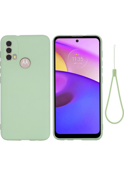 Motorola Moto E20/E30/E40 Sıvı Silikon Koruyucu Kılıf Çizilmez Ince Telefon Kılıfı Kayışlı-Yeşil (Yurt Dışından)