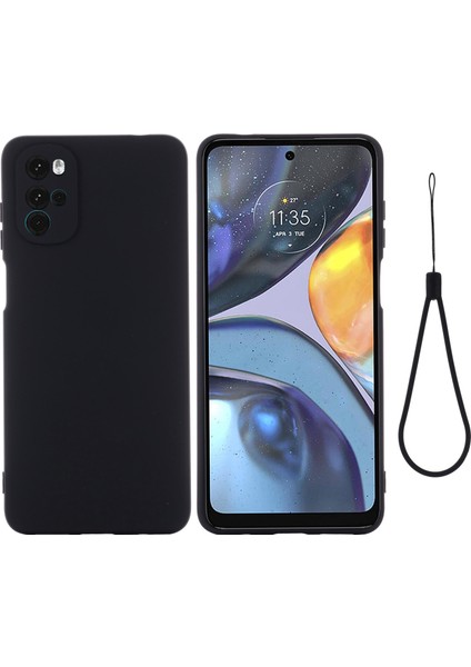 Motorola Moto G22/MOTO E32S 4g Sıvı Silikon Kılıf Yumuşak Çizilmez Mikrofiber Astar Darbeye Dayanıklı Koruyucu Kılıf Kayışlı-Siyah (Yurt Dışından)