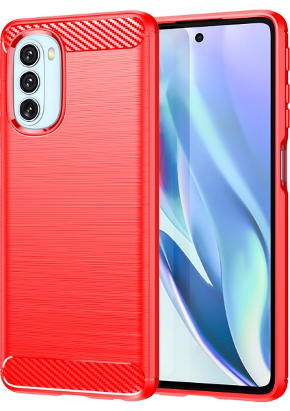 1.8mm Karbon Fiber Fırçalanmış Tasarım Yumuşak Tpu Düşmeye Karşı Telefon Koruyucu Kılıf Kapağı Motorola Moto G51 5g-Kırmızı (Yurt Dışından)