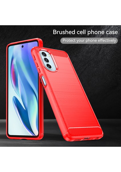 1.8mm Karbon Fiber Fırçalanmış Tasarım Yumuşak Tpu Düşmeye Karşı Telefon Koruyucu Kılıf Kapağı Motorola Moto G51 5g-Kırmızı (Yurt Dışından) modelleri