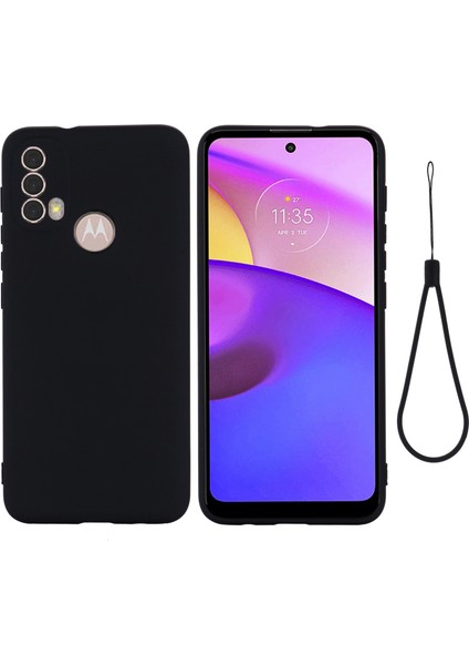 Motorola Moto E20/E30/E40 Sıvı Silikon Koruyucu Kılıf Çizilmez Ince Telefon Kılıfı Kayışlı-Siyah (Yurt Dışından)