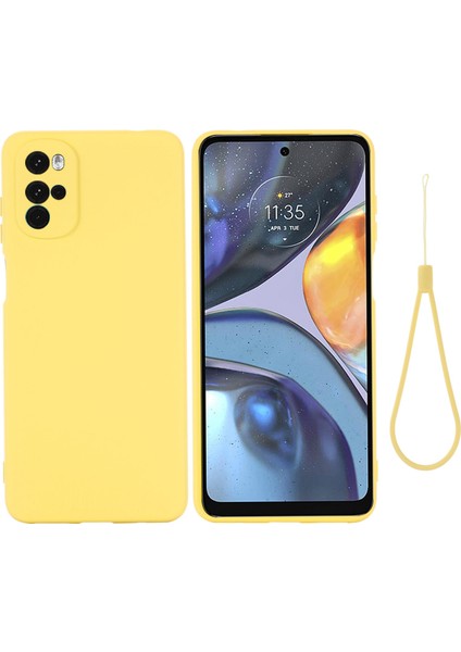 Motorola Moto G22/MOTO E32S 4g Sıvı Silikon Kılıf Yumuşak Çizilmez Mikrofiber Astar Darbeye Dayanıklı Koruyucu Kılıf Kayışlı-Sarı (Yurt Dışından)